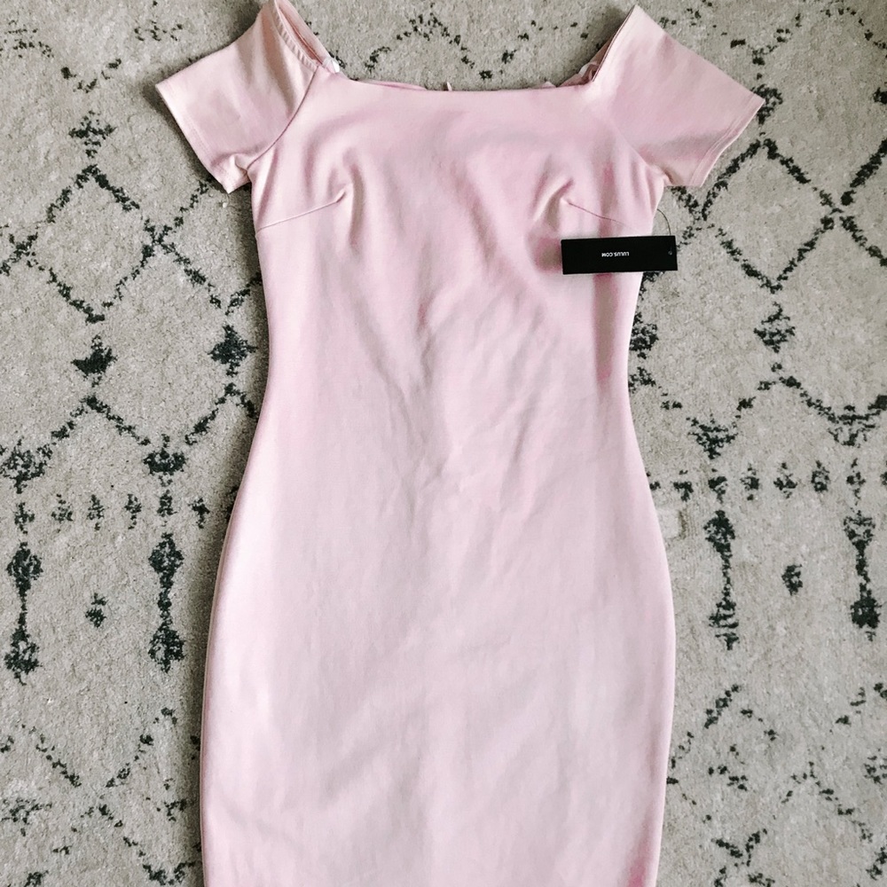 Lulus Blush Pink off the shoulder body con dress